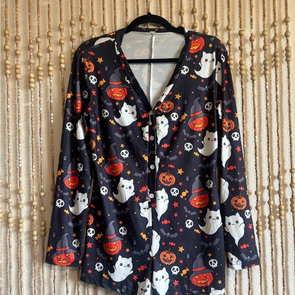 Hot Topic Pants - Halloween Cute Ghost Pumpkin Romper Jumpsuit Loungewear Cozy Long Sleeve Stretch